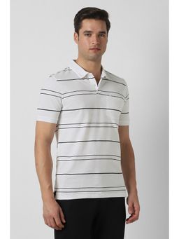 Peter England - White Stripes Regular Fit Polo T-Shirt