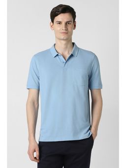Peter England - Blue Solid Regular Fit Polo T-Shirt