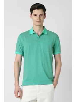 Peter England - Blue Printed Regular Fit Polo T-Shirt