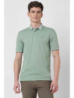 Peter England - Green Textured Regular Fit Polo T-Shirt