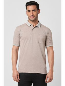 Peter England - Beige Textured Regular Fit Polo T-Shirt