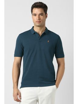 Peter England - Navy Blue Textured Regular Fit Polo T-Shirt