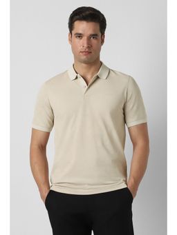 Peter England - Beige Textured Regular Fit Polo T-Shirt