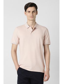 Peter England - Pink Textured Regular Fit Polo T-Shirt