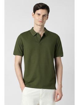 Peter England - Olive Solid Regular Fit Polo T-Shirt