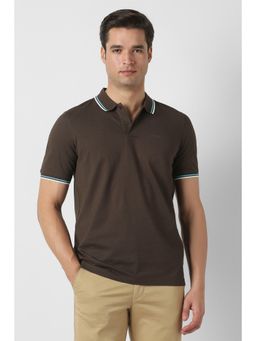 Peter England - Brown Textured Regular Fit Polo T-Shirt