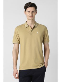 Peter England - Beige Solid Regular Fit Polo T-Shirt