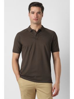 Peter England - Brown Solid Regular Fit Polo T-Shirt