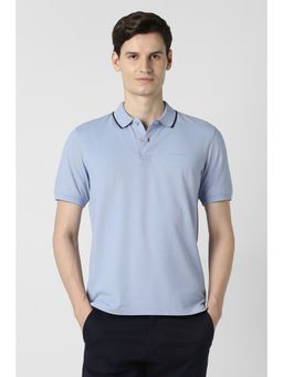Peter England - Blue Solid Regular Fit Polo T-Shirt