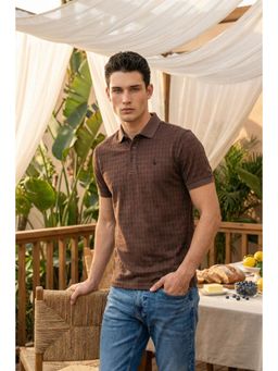 Simon Carter - Brown Printed Slim Fit Polo T-Shirt