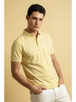 Simon Carter - Yellow Checks Slim Fit Polo T-Shirt
