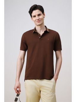 Simon Carter - Brown Solid Slim Fit Polo T-Shirt