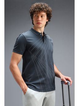 Van Heusen - Navy Blue Self Design Regular Fit Polo T-Shirt