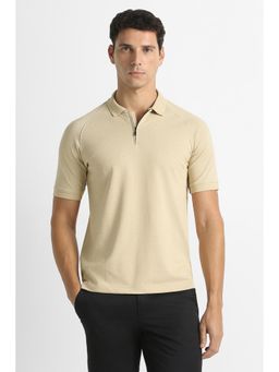 Van Heusen - Beige Textured Regular Fit Polo T-Shirt