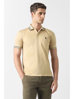 Van Heusen - Beige Solid Slim Fit Polo T-Shirt