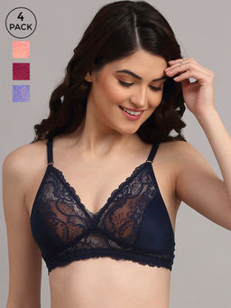 AOBA - Multi Color Set of 4 Floral Lace Non-Padded Bralette Bra