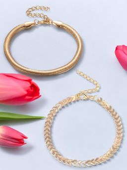 OOMPH - Combo Of 2 Gold Tone Snake Chain Fashion Anklet for Women Stylish Latest