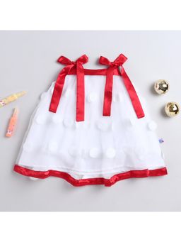 Many Frocks - Net Sleeveless 3D Ruffle Knee Length Dress - White