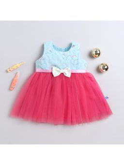 Many Frocks - Sleeveless Bow Knee Length Dress - Blue