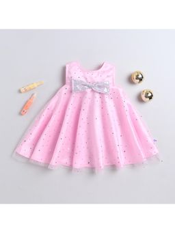 Many Frocks - Satin Sleeveless Bow Knee Length Dress - Pink