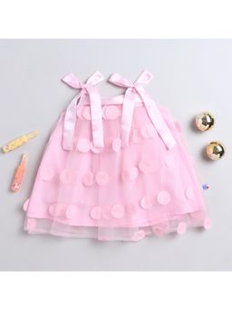 Many Frocks - Net 3D Ruffle Knee Length Aline Dress - Pink