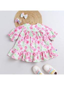 Many Frocks - Half Sleeves Floral Printed Knee Length Dress -Pink