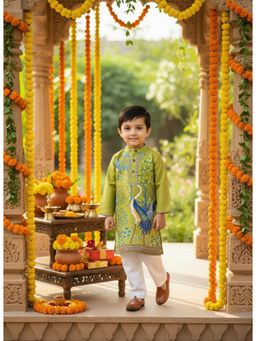 Cord Of Love - Green & White Digital Printed Kurta & Pyjama