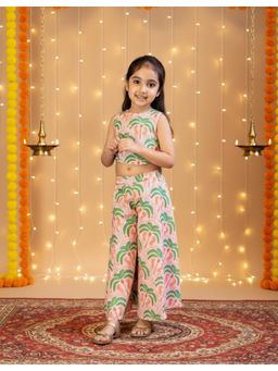 Cord Of Love - Peach And Green Digital Palm Printed Top & Palazzo
