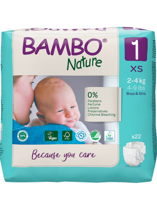 Bambo Nature Tape Diapers with Wetness Indicator XS - 22 Pieces