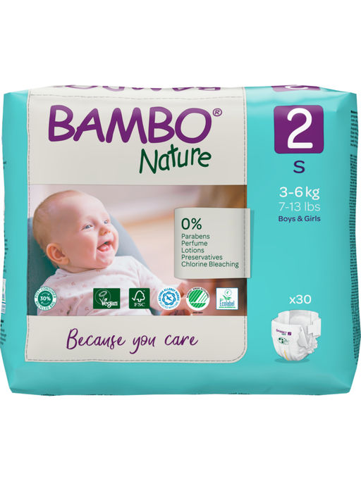 Bambo Nature Tape Diapers with Wetness Indicator Small - 30 Pieces