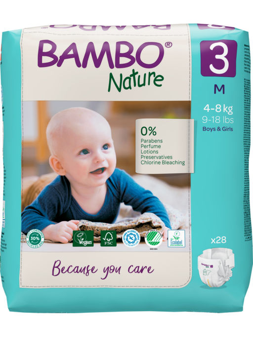 Bambo Nature Tape Diapers with Wetness Indicator Medium - 28 Pieces