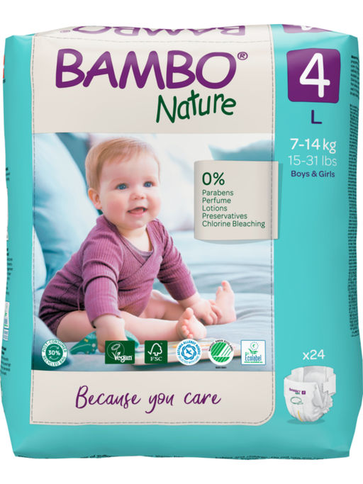 Bambo Nature Tape Diapers with Wetness Indicator Large - 24 Pieces