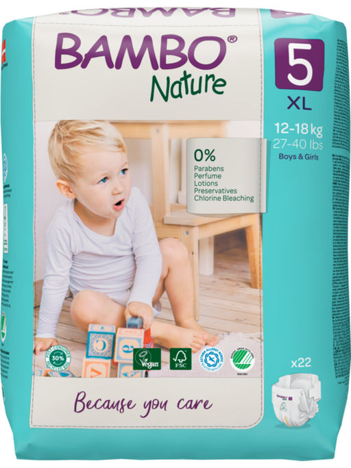 Bambo Nature Tape Diapers with Wetness Indicator XL - 22 Pieces