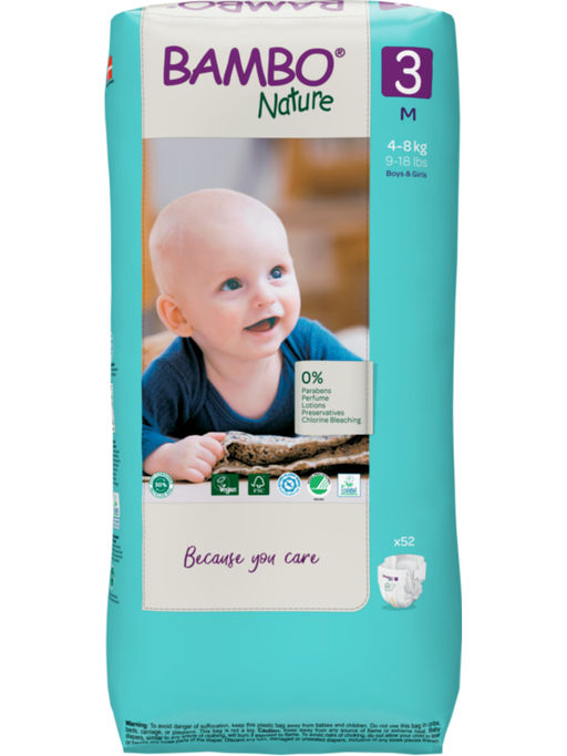 Bambo Nature Tape Diapers with Wetness Indicator Medium - 52 Pieces