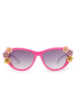 Stol'N - Oval Shaped Floral Applique Uv Protected Sunglass-Dark Pink-White (3-12 Years)