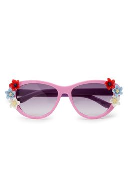 Stol'N - Oval Shaped Floral Applique Uv Protected Sunglass-Pink-Purple (3-12 Years)