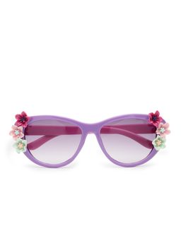 Stol'N - Oval Shaped Floral Applique Uv Protected Sunglass-Purple-Pink (3-12 Years)