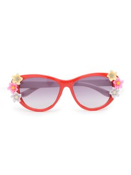 Stol'N - Oval Shaped Floral Applique Uv Protected Sunglass-Red-White (3-12 Years)