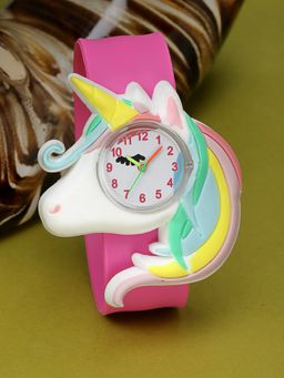 Stol'N - Unisex Creative Design Slap Stick Unicorn Wrist Watch-White, Dark Pink (3-12 Years)
