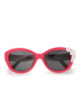 Stol'N - Round Shaped Floral Applique Uv Protected Sunglass-Dark Pink-White (3-12 Years)