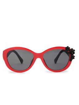 Stol'N - Round Shaped Floral Applique Uv Protected Sunglass-Red-Black (3-12 Years)