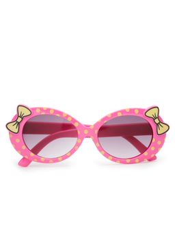 Stol'N - Polka Dots Printed Oval Shaped Bow Applique Uv Protected Sunglasses-Dark Pink (3-12 Years)