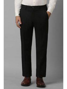 Louis Philippe - Men Black Regular Fit Solid Flat Front Formal Trousers
