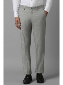 Louis Philippe - Men Grey Slim Fit Check Flat Front Formal Trousers