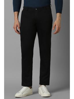 Louis Philippe - Men Black Slim Tapered Fit Solid Flat Front Casual Trousers