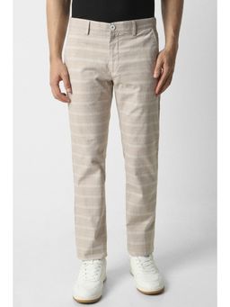 Van Heusen - Men Beige Check Slim Fit Trousers