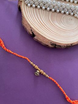 Digital Dress Room - Designer Chandan Rakhi Laughing Buddha Face Criss Cross Thread Rakhi