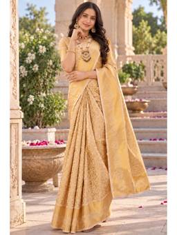 Tankori - Women Cream Handloom Woven Zari Saree