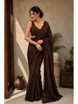 Tankori - Brown Premium Crush Fabric Coffee Beads All-Over Work Partywear Saree