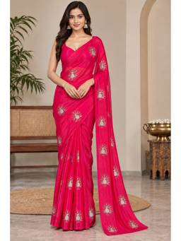 Tankori - Pink Women Luxury Space Satin Designer Bits Sequence Party Wear Saree